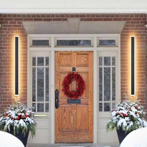 2 Pack 47.2In Long Outdoor Wall Light IP65 Waterproof,35W Black Modern LED Exterior Wall Sconce 3000K Linear Wall Mount Lighting for House Porch Courtyard