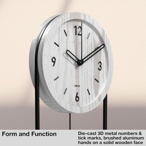 Driini Decorative Wall Clock with Pendulum (White) – Modern Wood, 3D Gold Numbers, Metal Frame – Small, Unique Wall Clocks for Living Room Decor or Bathroom - Battery Operated, Silent, Non-Ticking
