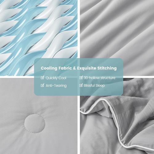 Cozy Bliss Seersucker Cooling Comforter King Size, Q-Max 0.45 Reversible Lightweight Cooling Blanket, Breathable Silk Smooth Summer Bedding Quilt for Hot Sleepers Night Sweats Light Grey