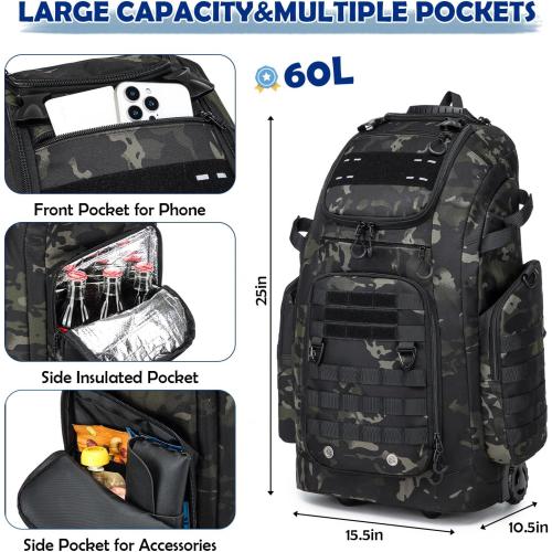 Rolling Baseball Bag with Wheels, Softball Catchers Gear Bags for 4 Bats, Portable Baseball Catcher Bag with Shoe Compartment, Holds All Softball Baseball Equipment