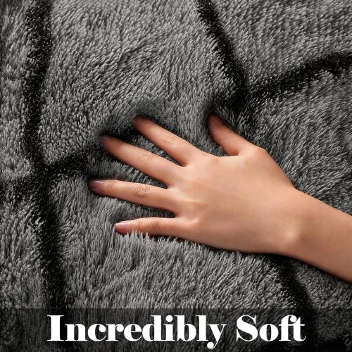 LARGE Area Rugs for Bedroom Living Room, Fluffy Grey and Black Bedside Rug for Nursery Kids Teen Dorm, Soft Shaggy Geometric Plush Fuzzy Indoor Floor Carpet for Home Decor Aesthetic