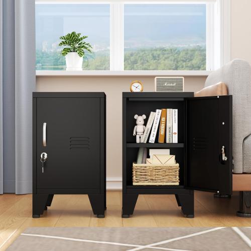 24.4 H Black Metal NightStand Locker Storage Cabinet with 1 Doors, File Cabinet with Shelves, Storage Cabinet with Adjustable Leveling Foot for Home Office Living Room or Bed Room