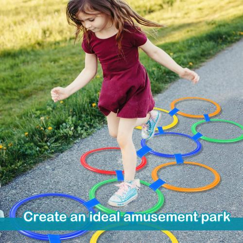 Woanger 2 Sets of Hopscotch Outdoor Squares 20 Pcs Hopscotch Ring Game with 30 Pcs Connectors Outdoor Indoor Obstacle Course for Kids Playground Agility Training