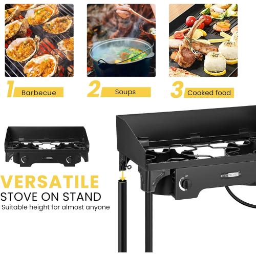 VIVOHOME 150,000 BTU Double Burner Propane Stove, Heavy-Duty Outdoor Portable Camp Stove with Windscreen & Detachable Legs for Camping, Backyard, BBQ Cookouts