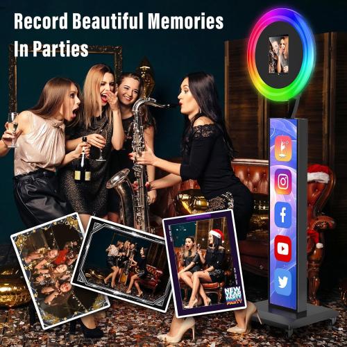 Portable Photo Booth Compatible with Any Ipad,Photo Booth Stand Shell with ChackTok PhotoBooth VIP Member and Flight Case,Free Custom Logo,Perfect for Parties,Wedding and Events(Black)
