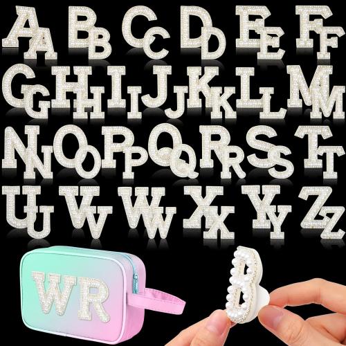 WILLBOND 52 Pieces Self Adhesive Pearl Rhinestone Letter Patches A-Z Bling Rhinestone Letter Stickers Glitter Alphabet Appliques Sticker for DIY Clothes Bags Hats Phone Backpacks(White)