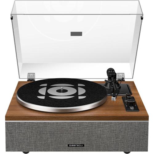 QLEARSOUL ONE-S Vinyl Record Player with Bluetooth Input/Output, All-in-One Vintage Turntable Built in Speakers, Phono Preamp & DSP, AT-3600L Cartridge, 33/45 RPM (Walnut)‼️light dirt‼️