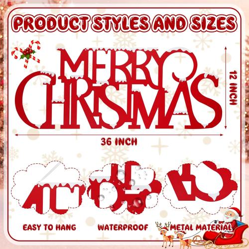 Chunful 36 Inch Large Snowy Metal Merry Christmas Wall Sign Xmas Hanging Door Sign 3D Red Merry Christmas Cutout Letter Decorative for Xmas Wall Indoor Outdoor Living Room Yard Supplies