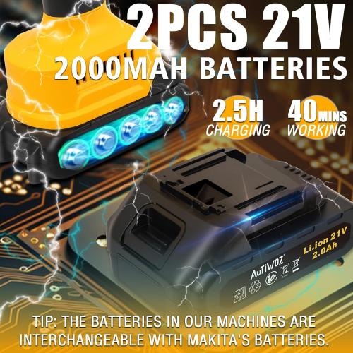 AUTIWOZ Cordless Car Buffer Polisher, 2x2000mAh 21V Batteries 5 Inch Random Orbital Polisher for Car Detailing, Waxing, Polishing, Scratch Removing, 6 Variable Speed Car Buffer Polishing Kit