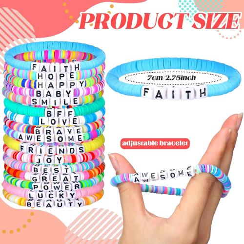 Landical 64 Pcs Friendship Bracelets Bulk Women Beaded Heishi Surfer Inspirational Stackable Party Favor Bracelet Pack Vinyl Beaded for Goody Bag Fillers Party Favors Gifts Valentine