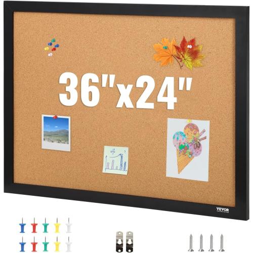 VEVOR Cork Board, Large Bulletin Board with Black MDF Frame, Wall Mounted Pin Board for Office, School and Home Decor, Hanging Message Board for Pictures and Notes, 10 Push Pins Included