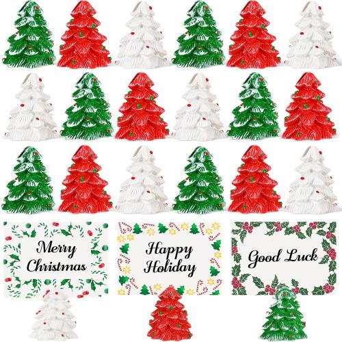Amyhill 18 Pcs Christmas Tree Place Card Holders Resin Xmas Table Number Holder for Number Name Photo Picture Clip Holder for Xmas Table Decoration Party Favors Winter Wedding Holiday