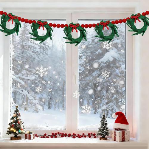 Peryiter 6.6 ft Wool Felt Christmas Garland with Wool Green Wreath Red Pompom Ball Garland Red Green Xmas Hanging Felt Banner for Christmas Holiday Fireplace Mantel Door Table Furnace Home Decoration