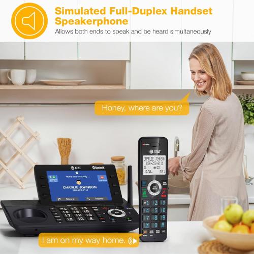 AT&T 4-Handset DECT 6.0 Cordless Home and Business Phone with Answering Machine, 5 Color Display, One-Touch Shortcut, Conference, Intercom, Smart Call Blocker, Bluetooth Connect to Cell: DLP73490
