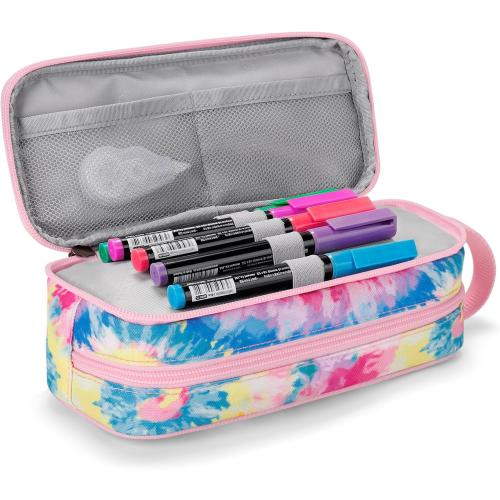 Choco Mocha Girls Pencil Case for Kids, Soft Large Zipper Pencil Pouch for Kids with 2 Compartments Girls Pencil Case for School Tie Dye Pencil Bag, Colorful