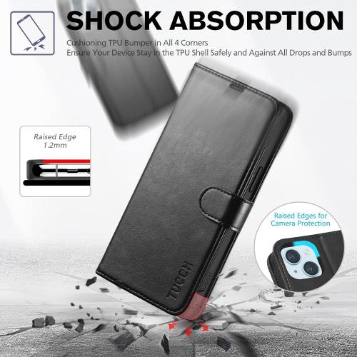 TUCCH Wallet Case for iPhone 15 Plus (6.7) 2023, 4 Card Holders, Black