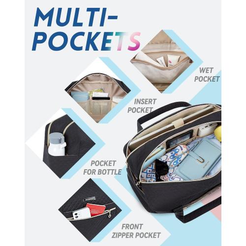 BAGSMART Duffle Bag 37L Large Carry On Weekender Overnight Bag with Wet Pocket , Laptop Compartment And Shoes Bag for for Women, Travel, Business Trips, Sports(Black)