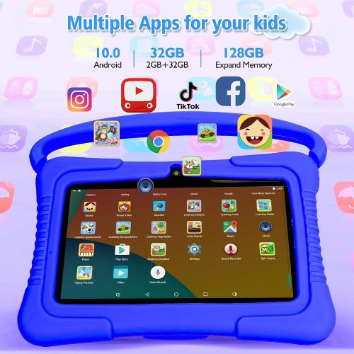 Veidoo Kids 7 Android Tablet PC, 2GB RAM, 32GB ROM, Safety Eye Protection, WiFi, Dual Camera, Games, Parental Control APP, Silicone Case (Dark Blue)