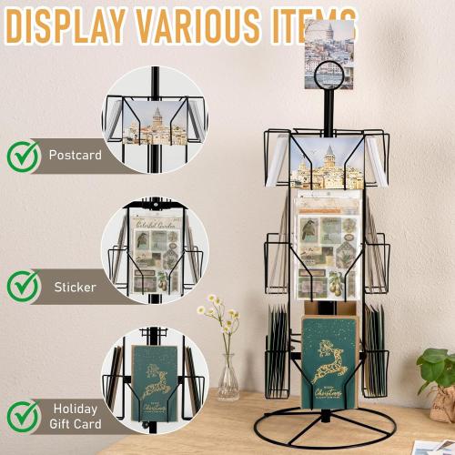 ANBOXIT Greeting Card Display Stand Rotating Rack Holder, for Postcard Sticker Retail, Metal Black, 12 Display Pockets