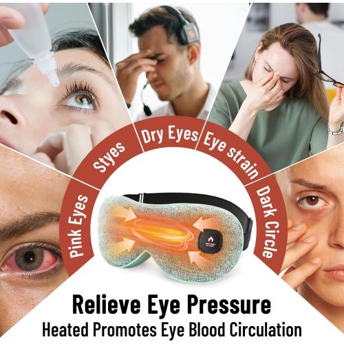 Blue and Grey Cordless Heated Eye Mask for Dry Eyes, Eye Mask for Dry Eyes, Washable Eye Heating Pad, Electric Warm Eye Compress, Gifts for Women Men (Blue Grey)