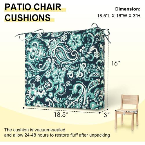 downluxe Outdoor Chair Cushions Set of 4 for Patio Furniture, Water-Resistant Square Corner Patio Chair Cushions with Ties, High Density Foam Outdoor Seat Cushion, 18.5 X 16 X 3, Green Paramecium