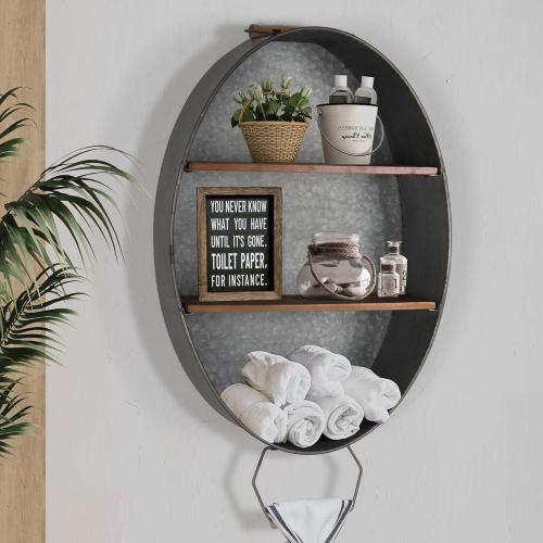 Oakrain Towel Rack with Wood Shelves, Galvanized Wash Tub Rustic Towel Holder, Decorative Wall Shelf for Bathroom, Lavatory, Entryway