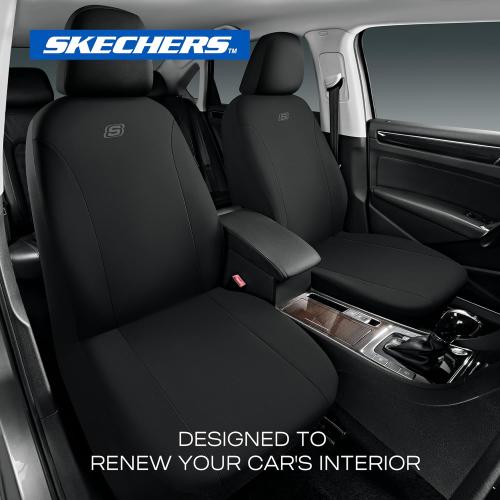 Skechers Seat Covers, Premium Breathable Polyester Car Seat Covers, Car Seat Covers Full Set Airbag Compatible, Automotive Comfort for Most Cars, Vans, Trucks, SUVs (Full Set,Black)