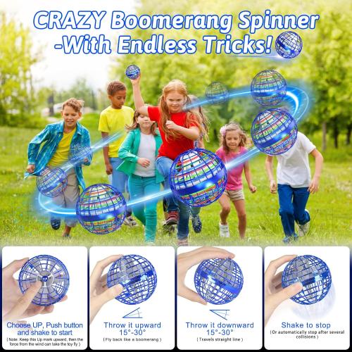 Flying Orb Ball Toys 2 Pack, Soaring Hover Boomerang Spinner Hand Controlled Mini Drone Cosmic Globe Spinning Kids Adults Outdoor Fly Toy Birthday Gift Cool Stuff for Boys Girls 6 7 8 9 10  Year Old
