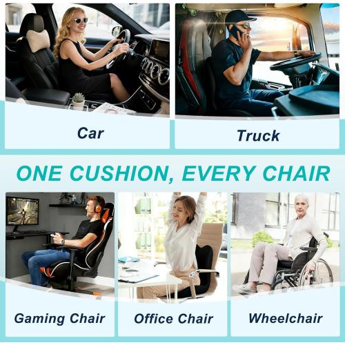 Seat Cushion for Office Chair and Car, Lumbar Support Pillow for Office Chair, Memory Foam Ergonomic Seat Cushion for Long Sitting, Back & Tailbone Pain, Sciatica - Black