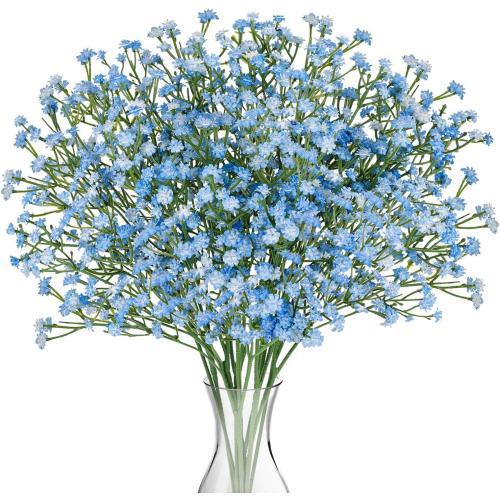 N&T NIETING 10Pcs Babys Breath Artificial Flowers Bulk Faux Flowers, Blue