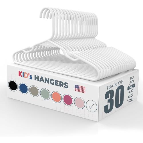 Made in USA Baby Hangers – Kids Plastic Hangers for Clothes, Closet, and Nursery – Bulk Pack of 20, 50, 100 (30pk White)
