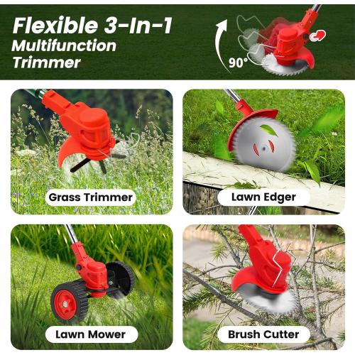 ALSO GO 24V Electric Weed Wacker, Cordless Grass Trimmer, 3 in 1 Weed Trimmer with 2pcs Batteries & Charger, Battery Powered Weed Eater/Brush Cutter/Edger with Wheels for Garden and Yard Lawn