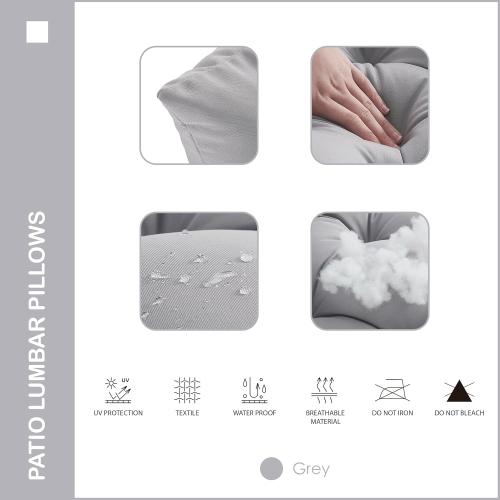 Indoor Outdoor Lumbar Pillows,Waterproof Outdoor Pillows Set of 2 for Patio Furniture,11.8x19.7 Inch,Grey