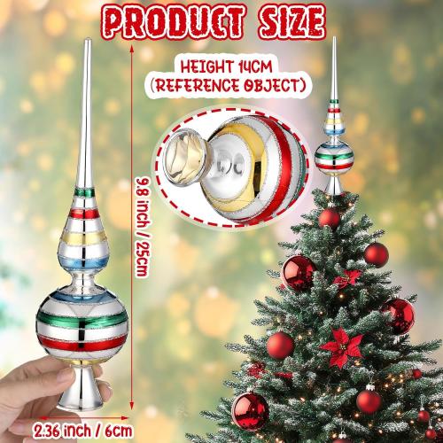 Gejoy Mercury Glass Christmas Finials Tree Topper Vintage Mid Century Colorful Ornaments Retro Spherical Blown Glass Xmas Tree Topper Finials Holiday Indoor Suitable for Party Decoration, 9.8inches