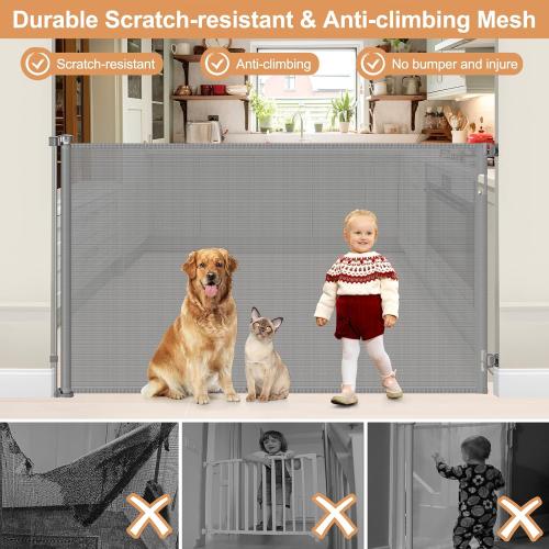 48 T X 115 W Extra Tall Pet Gate Retractable Baby Gates for Doorways Extra Wide 9.58ft, Retractable Dog Gate Outdoor Anti-Scratch, 4ft Tall Mesh Gates for Kids or Pets Can't Jumping Over, Gray