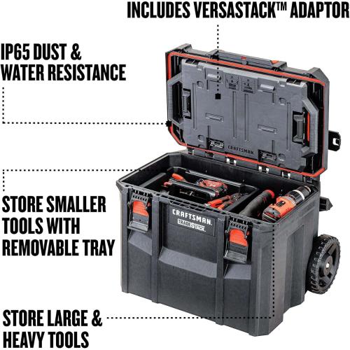 CRAFTSMAN TRADESTACK Tool Box with Wheels, Waterproof, Stackable System, Portable Rolling Storage for Indoor/Outdoor Use, 22.5 Inch (CMST21445)