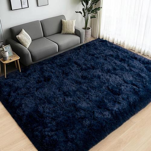 Large Area Rugs for Living Room Bedroom, Dark ? Navy Blue Fluffy Shag Rug, Ultra Soft Shaggy Plush Fuzzy Modern Indoor Throw Floor Carpet for Kids Girls Boys Dorm Nursery Home Decor Aesthetic