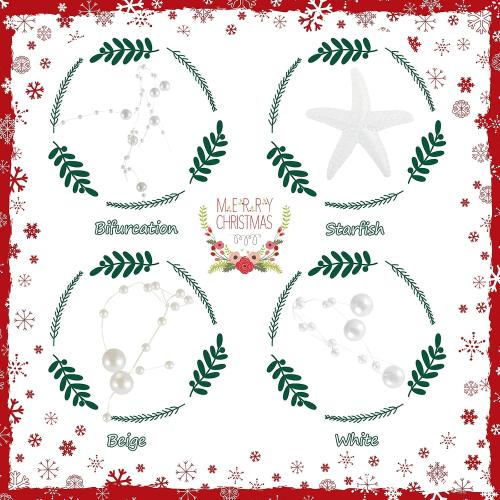 Beaded Starfish Garland Christmas Beaded Garland with Starfish Coastal Beach Decor for Christmas Tree Beach Home Decoration Supplies, 118 Inch Long(White)