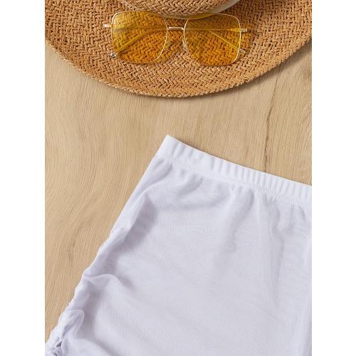Size XS Color White Women's Drawstring Side Mesh Sheer Beach Summer Cover Up Shorts Bikini Bottoms