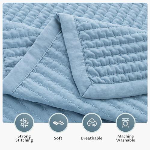 Oversized King Quilt Set 112x106 – Soft Washed 3-Layer Lightweight California King Bedspread, Minimalist Nordic Design, All-Season Spring & Summer Quilt Set (1 Quilt   2 Pillow Shams), Blue