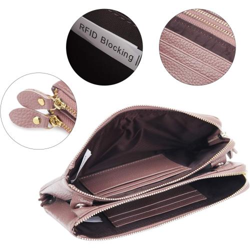 YALUXE Women's Genuien Leather Wristlet Handbag Wallet with 19 Card Slots Double Zipper Pockets for cash Cell Phone