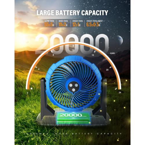 Ausic 10″ 9L Portable Misting Fan, [Max 55Hrs] Outdoor Mister Fan for Outside Patios Golf, 20000mAh Rechargeable Battery Operated Travel Water Cooling Fan, Camping Patio Accessories - 3 Spray Misters