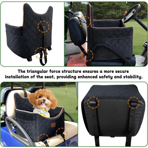 Black and Grey Universal Golf Cart Dog Seat for Small/Medium Dogs and Cats, Fully Detachable and Washable Pet Seat with Safety Leash Inside, Easy to Install/Flippable Seat Bottom Required