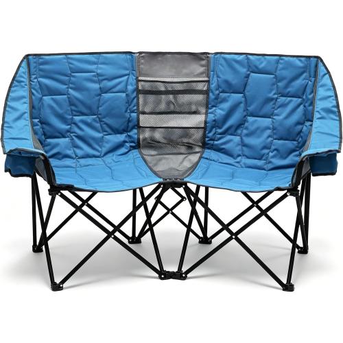 SUNNYFEEL Folding Double Camping Chair, Oversized Loveseat Chair, Heavy Duty Portable/Foldable Lawn Chair with Storage for Outside/Outdoor/Travel/Picnic, Fold Up Camp Chairs for Adults 2 People