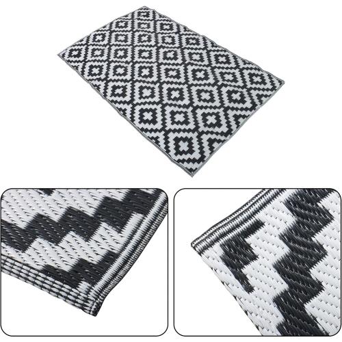 Outdoor Rug Black White Coloured Outdoor Camping Rug, Woven Tape Edging on Both Ends Complete with Accessories and Storage Bag Picnic Outdoor Rug