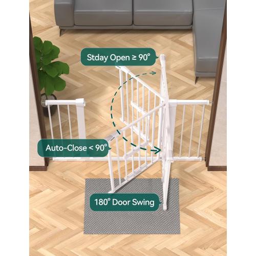 BABELIO 29-48 Extra Wide Baby Gate with Cat Door,Auto Close Metal Pet Door for Stairs, Doorways, House, Pressure/Hardware Mounted, Easy Walk Thru, White