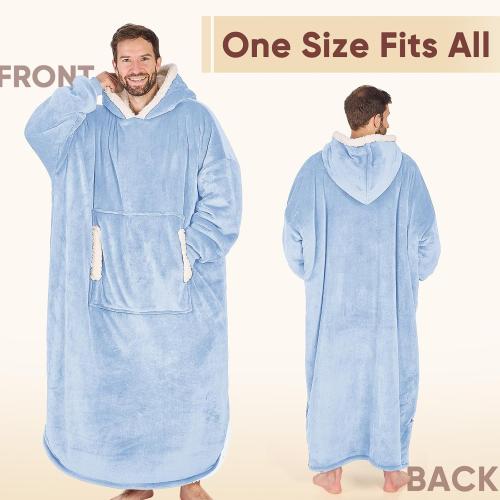 yescool Wearable Blanket Hoodie, Flannel Sherpa Fleece Blanket Sweatshirt for Adults Women Men,One Size Fits All