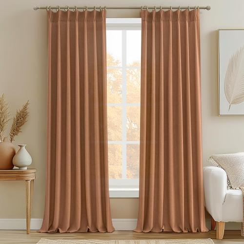 PleatedDrapes Antique Burnt Orange Sheer Autumn Curtains & Drapes 108 Inches Long 2 Panels, Light Filtering Privacy Curtain Rust Linen Blend with Hooks Rings for Living Room/Sunroom/Office,Terracotta