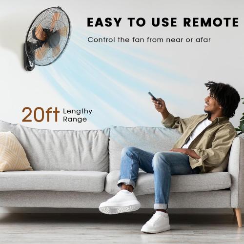 18in Wall Mount Fan with Remote Control Wall Mounted Oscillating Fan with 3 Speed Settings Adjustable Tilt and Timing for Bedroom 16in Metal Fans Blade