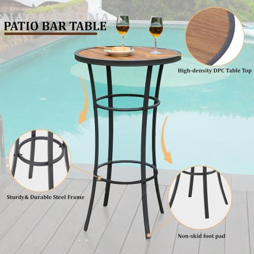 Bar Height Patio Table, 40-Inch Outdoor Pub Table Bistro Table with Wooden-Like Table Top & Metal Frame